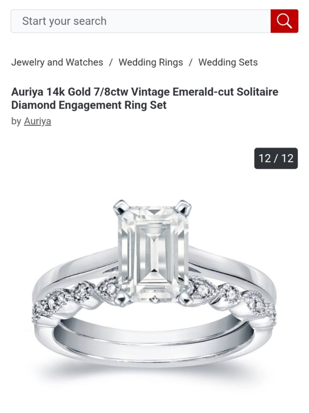 Ariya White Gold Emerald-Cut Diamond Engagement Ring Set